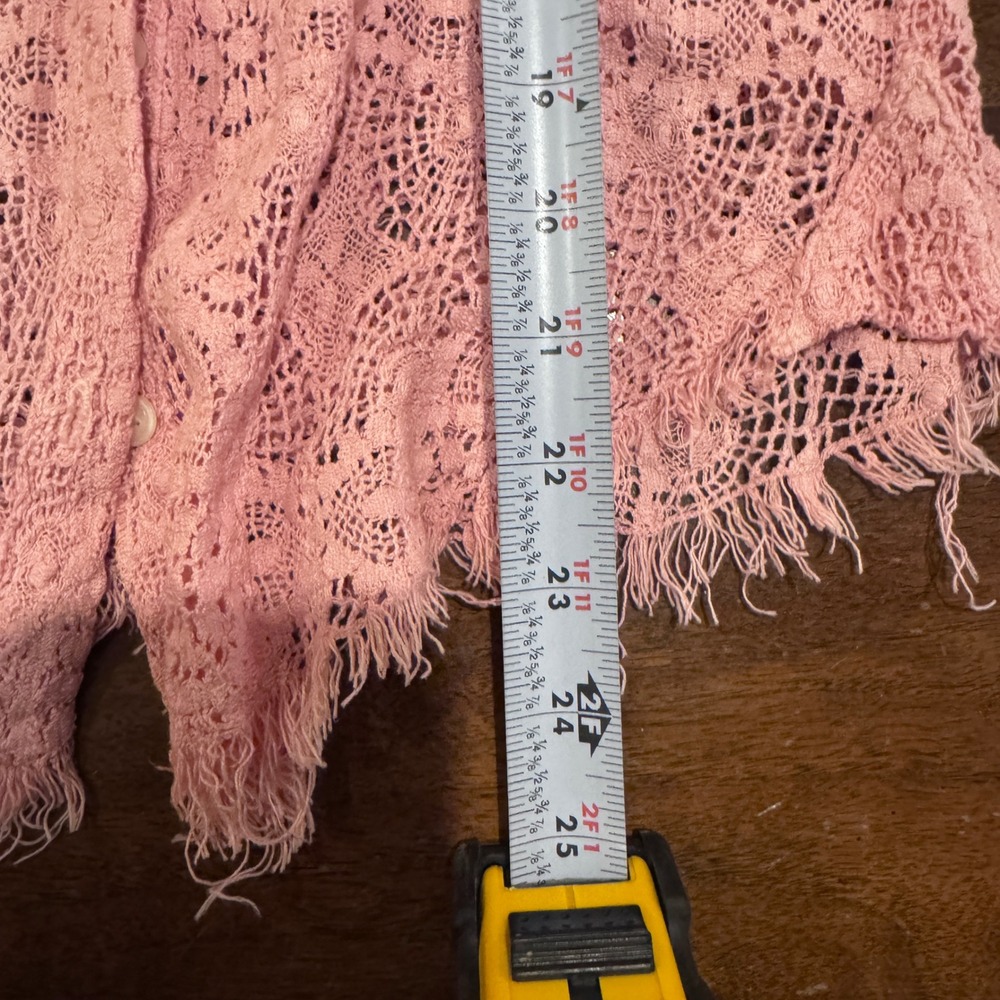 Open Knit Lace Button Down Shirt Cotton Boho Raw Hem USA Ballet Cottage Core Med - Picture 6 of 9